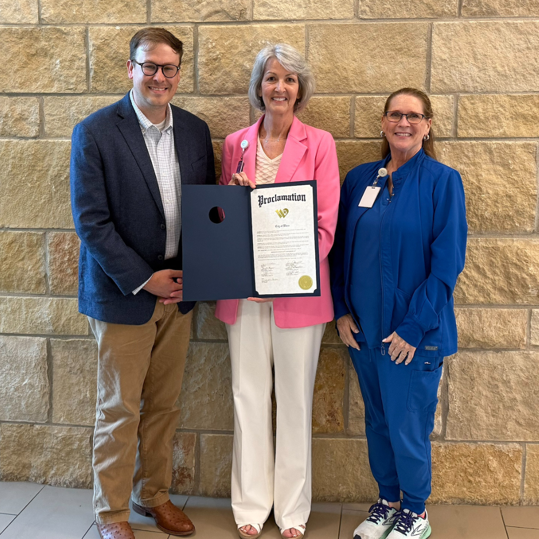Viki Jingle, CEO of Providence Hospice, Dr. Wesley, Medical Director, and Gay Fox, RN, Patient Care Manager, attend the Waco City Council meeting recognizing Providence Hospice’s 30th anniversary.